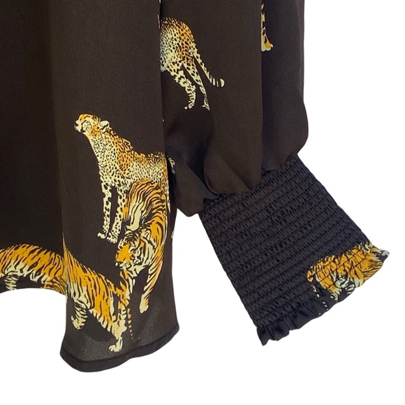 Easel Black Cheetah Tiger Print Long Sleeve Blouse Womens Plus Size 2X NWT Satin - Picture 9 of 12